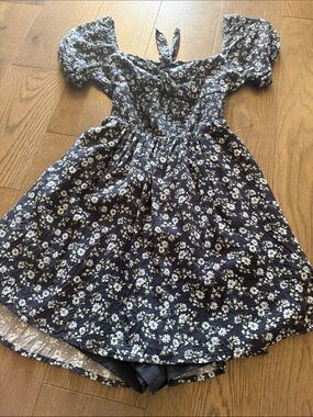 Hollister Navy Blue Floral Puff-Sleeve Mini Dress